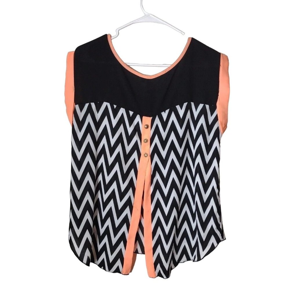 Absolute Angel Top Medium Rolled Cuff Open Back Zigzag Semi Sheer - Picture 2 of 10